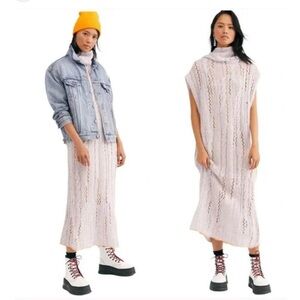 Free People Pirouette Wool Blend Open Knit Cowl Neck Sweater in Sugar Cloud